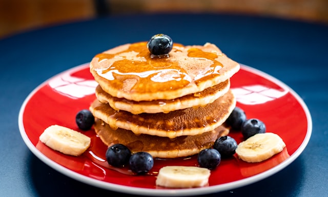 Stack of pancakes with fruit